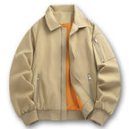 Men's Lightweight Twill Bomber with Contrasting Lining, Zipper Pockets, and Arm Pocket Fashion Glam