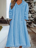 Ladies maxi dress made of teddy fleece with hood, V-neck and side pockets Fashion Glam
