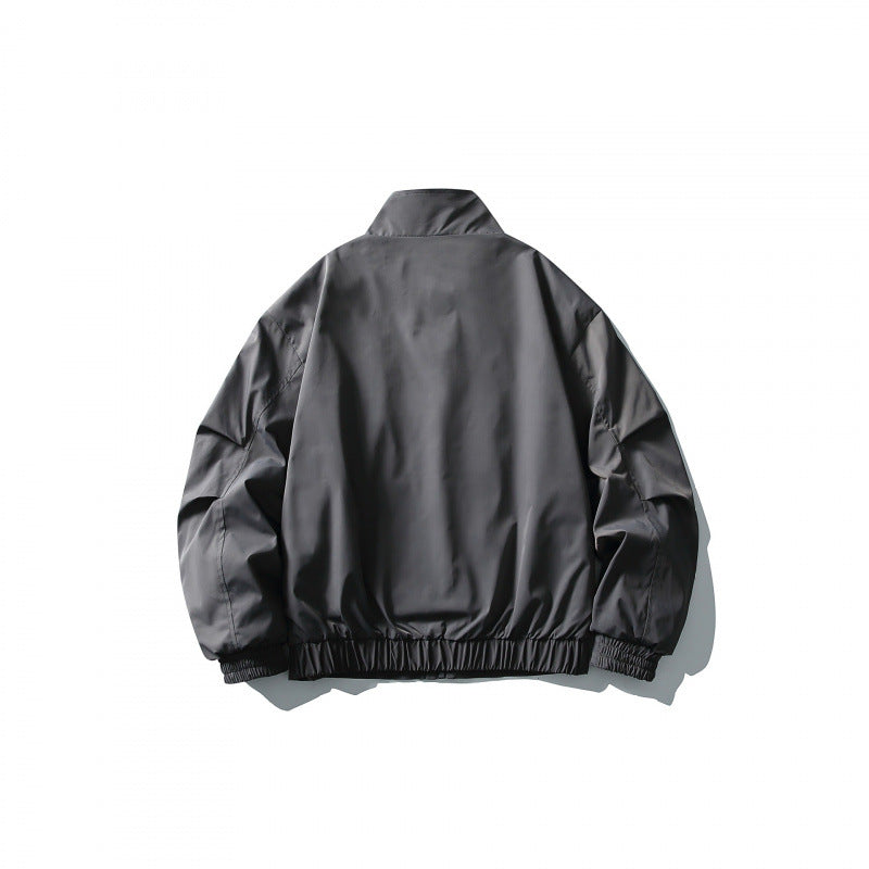 Men's Short Windproof Field Bomber Jacket with Stand-up Collar, Concealed Closure and Elastic Cuffs Fashion Glam