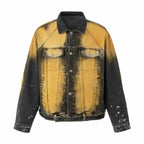 Men's Oversized Denim Blouson Jacket with Dip-Dye Effect, Paint Splatter and Adjustable Waist Belt Fashion Glam