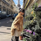 Women's short coat made of voluminous teddy faux fur with stand-up collar and soft touch Fashion Glam