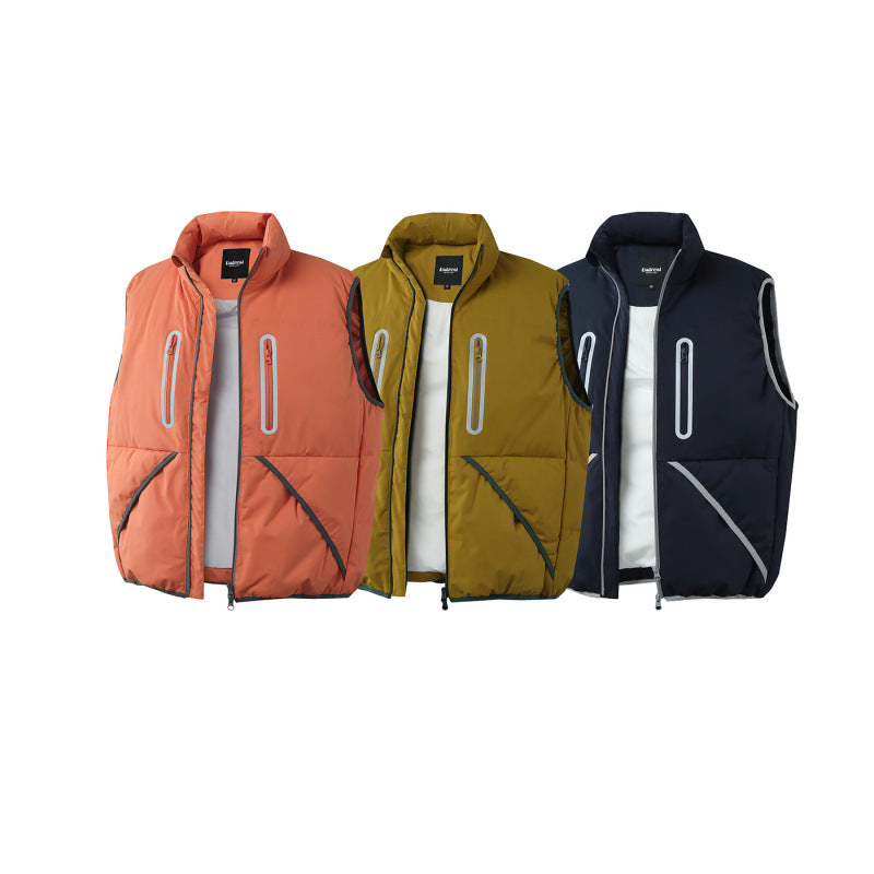 Unisex Padded Stand-Up Collar Vest with Wind and Water-Repellent Surface, Contrast Piping, and Multiple Pockets Fashion Glam
