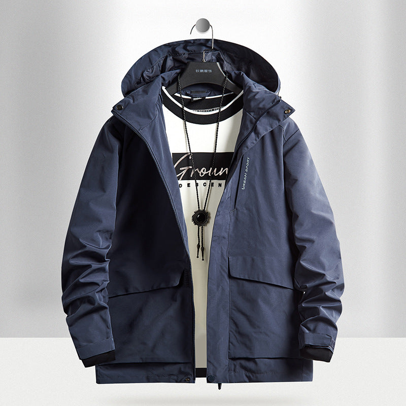 Men's waterproof city outdoor jacket with hood, concealed zipper and cargo pockets Fashion Glam