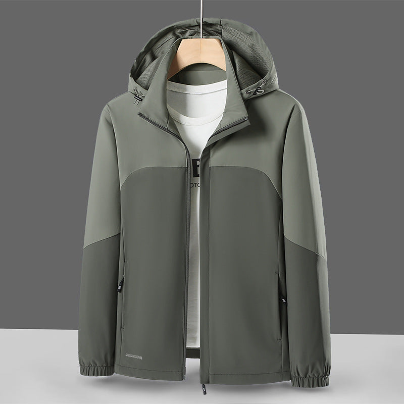 Men's Lightweight Softshell Windbreaker with Hood, Water-Repellent Membrane and Zipper Pockets Fashion Glam