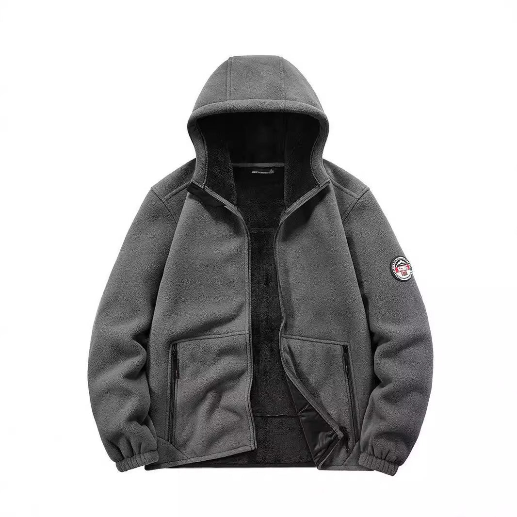 Men's Insulated Fleece Hoodie Jacket with Sherpa Lining and Two-Way Zipper Fashion Glam
