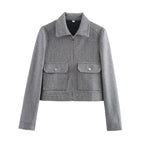 Ladies short jacket in boxy wool blend with zipper and patch flap pockets Fashion Glam