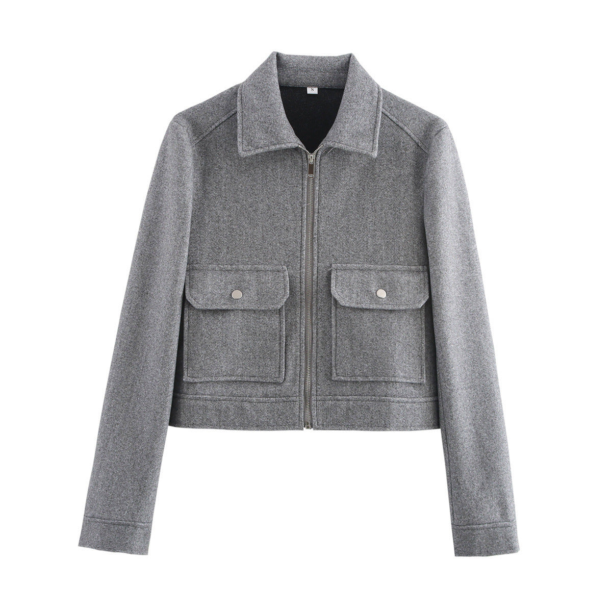 Ladies short jacket in boxy wool blend with zipper and patch flap pockets Fashion Glam