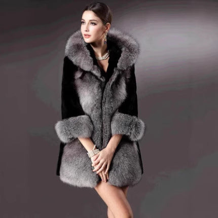 Ladies Hooded Short Coat with Full Fur Lining Fashion Glam