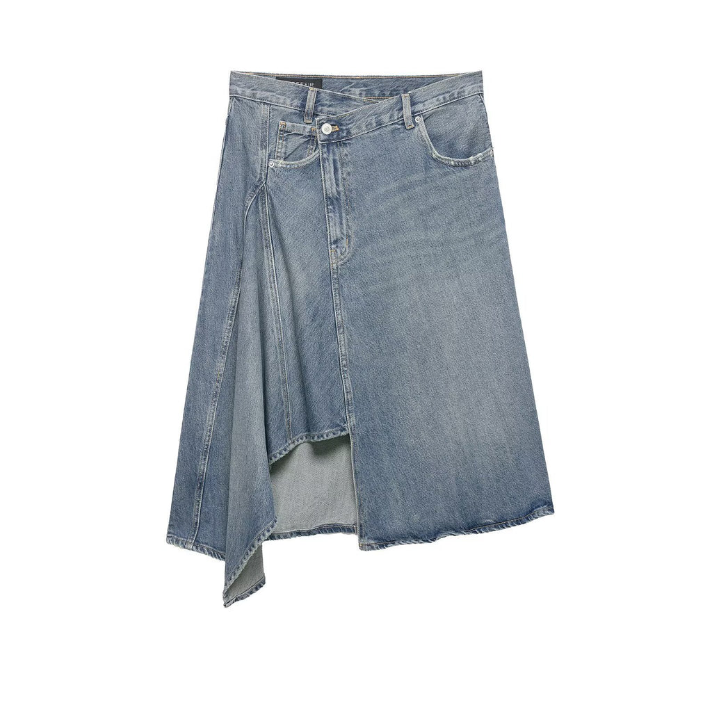 Women's Asymmetrical Denim Wrap Skirt with Inserts and Pockets Fashion Glam