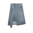 Women's Asymmetrical Denim Wrap Skirt with Inserts and Pockets Fashion Glam