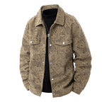 Men's cord jacket in trucker style with tonal leaf pattern, snap-button front and flap pockets Fashion Glam