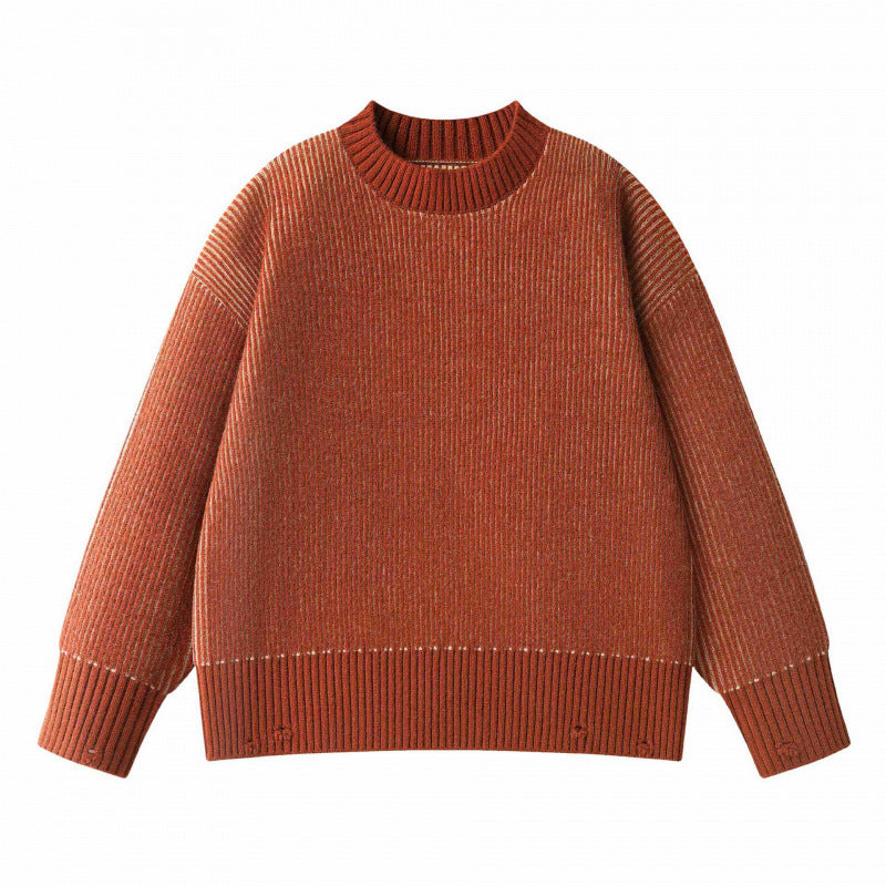 Unisex Oversize Knit Sweater with Round Neck, Ribbed Texture and Extended Hem Fashion Glam