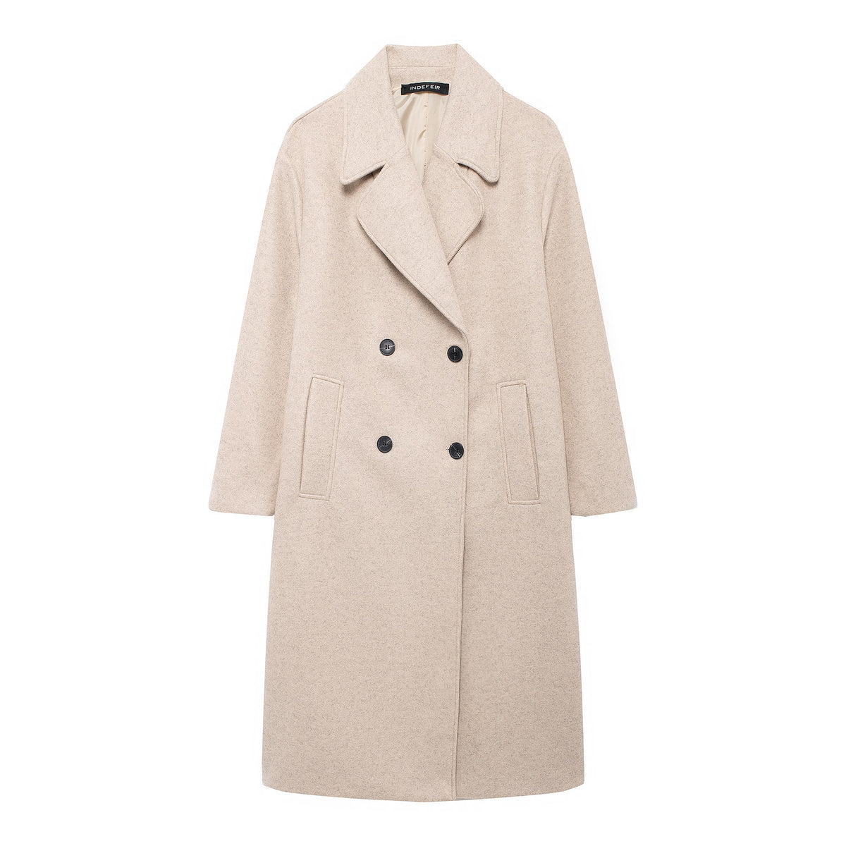 Women's Double-Breasted Wool Blend Coat with Oversized Cut and Lapel Collar Fashion Glam