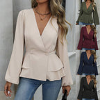 Women tailored blazer with flounce peplum and balloon sleeves Fashion Glam