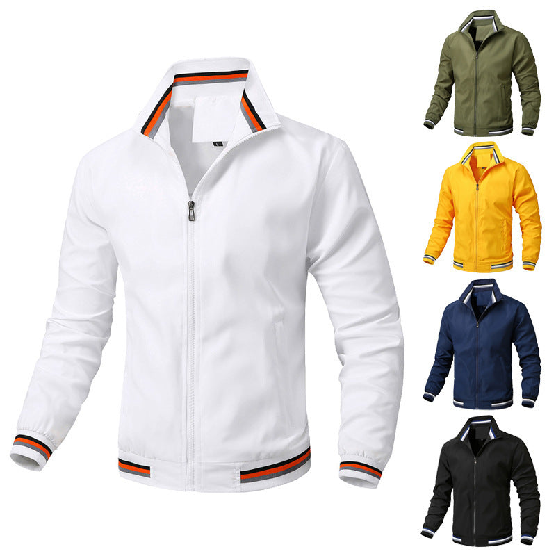 Men's Sporty-Light College Bomber Jacket with Ribbed Collar and Stripe Details Fashion Glam