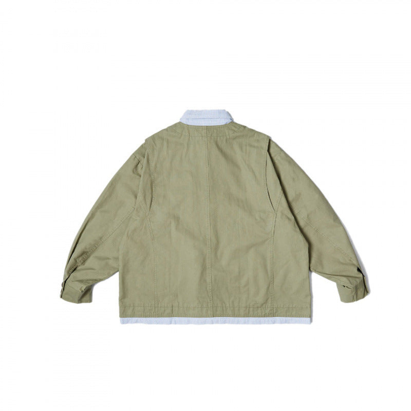 Unisex Oversize Shirt Jacket in Worker Style with Patch Flap Pockets and Contrasting Placket Fashion Glam