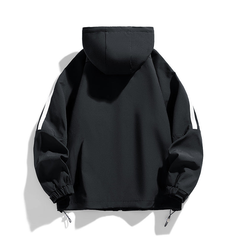 Unisex sporty-urban hooded windbreaker with contrast stripes Fashion Glam
