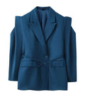 Women's blazer with shoulder cutouts, belted waist and single button closure Fashion Glam