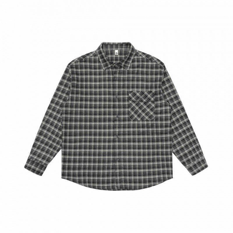 Men's Loose-Fitting Checked Flannel Shirt with Patch Chest Pocket and Rounded Hem Fashion Glam