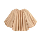 Women's Oversize Cape Blouse with Drawstring, Balloon Sleeves and Gathered Hem Fashion Glam