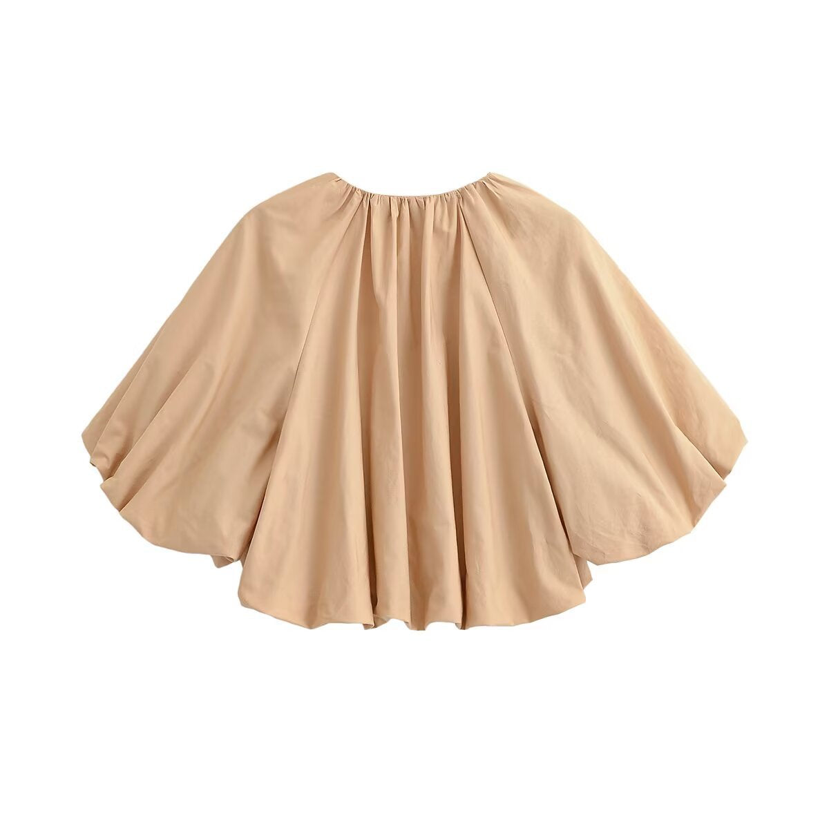 Women's Oversize Cape Blouse with Drawstring, Balloon Sleeves and Gathered Hem Fashion Glam