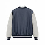 Men's Varsity Faux Leather College Jacket with Contrast Sleeves, Embroidered Patches and Ribbed Hem Fashion Glam