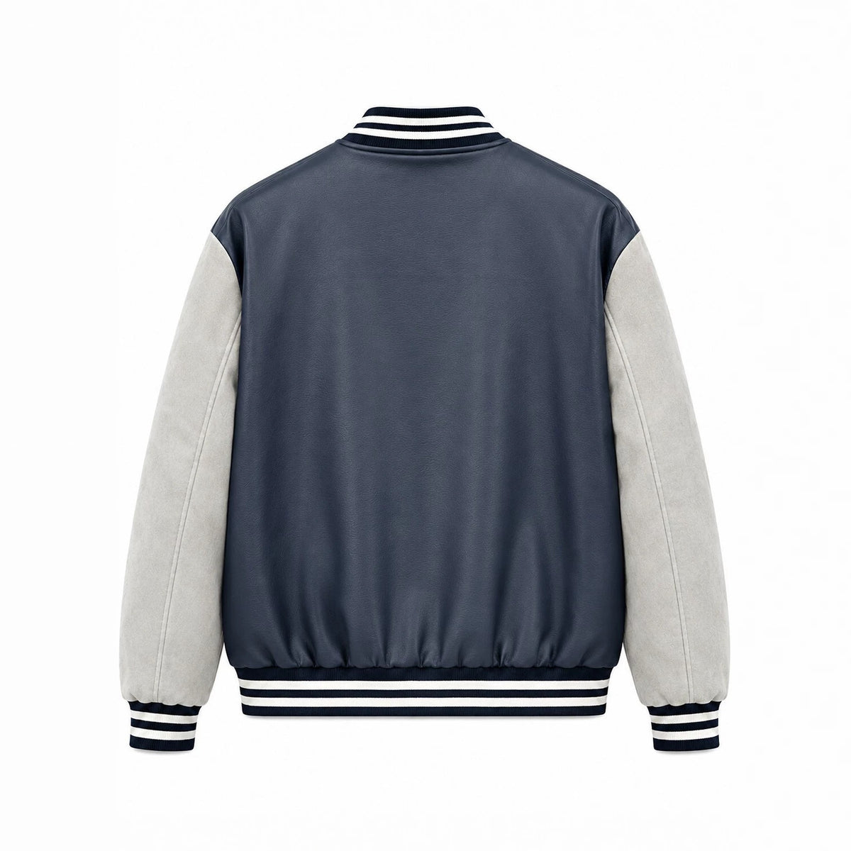 Men's Varsity Faux Leather College Jacket with Contrast Sleeves, Embroidered Patches and Ribbed Hem Fashion Glam