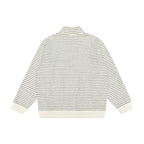 Unisex Striped Knit Zip Jacket with Stand-up Collar and Patch Pockets Fashion Glam