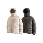 Unisex Padded Hooded Jacket in Boxy Cut with High Shawl Collar and Kangaroo Pockets Fashion Glam