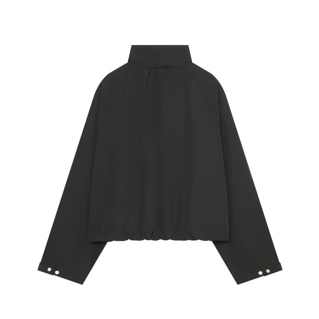 Women Cropped Oversized Utility Jacket with Stand Collar and Drawstring Fashion Glam