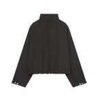 Women Cropped Oversized Utility Jacket with Stand Collar and Drawstring Fashion Glam