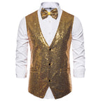 Men's Glittering Festive Vest with Matching Bow Tie Fashion Glam