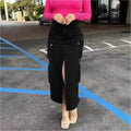Women's cargo jeans midi skirt with front slit and patch cargo pockets Fashion Glam