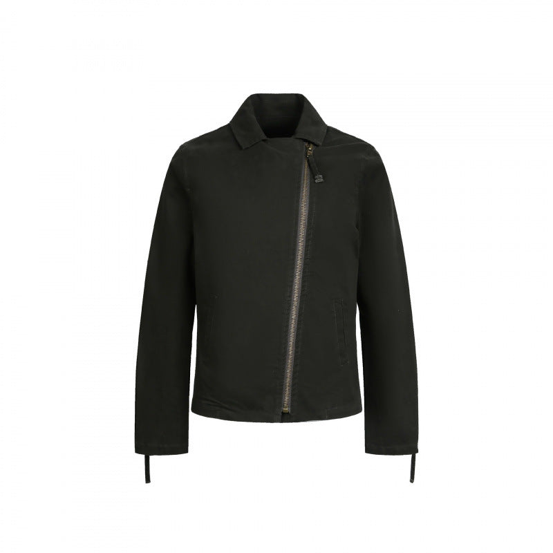 Men's Asymmetrical Biker Jacket with Diagonal Metal Zipper Fashion Glam