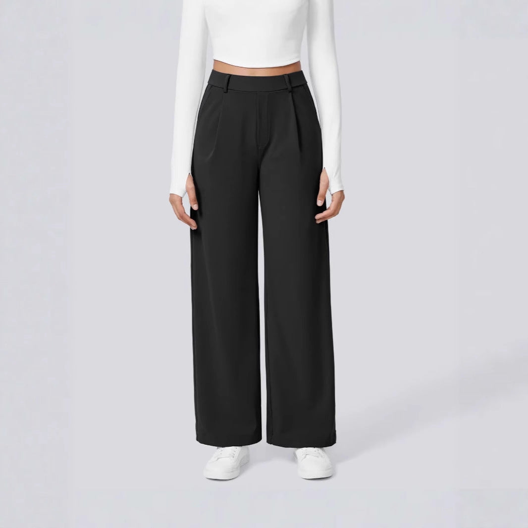 Ladies Elegant High-Waist Palazzo Pants with Front Pleats and Side Pockets Fashion Glam