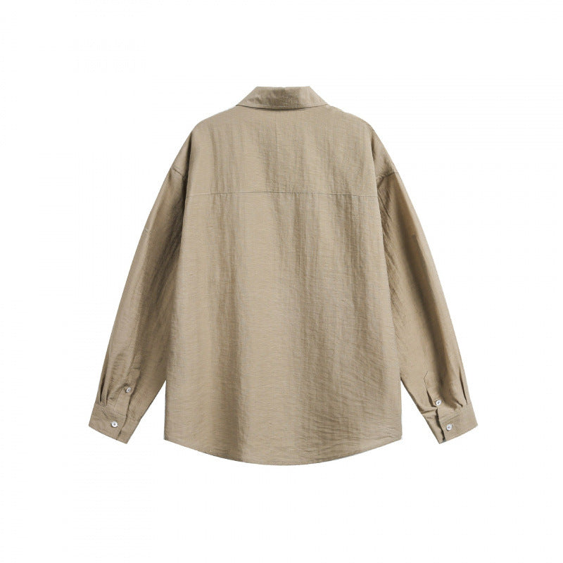 Unisex Lightweight Oversized Shirt from Structured Cotton Blend with Kent Collar and Patch Chest Pocket Fashion Glam