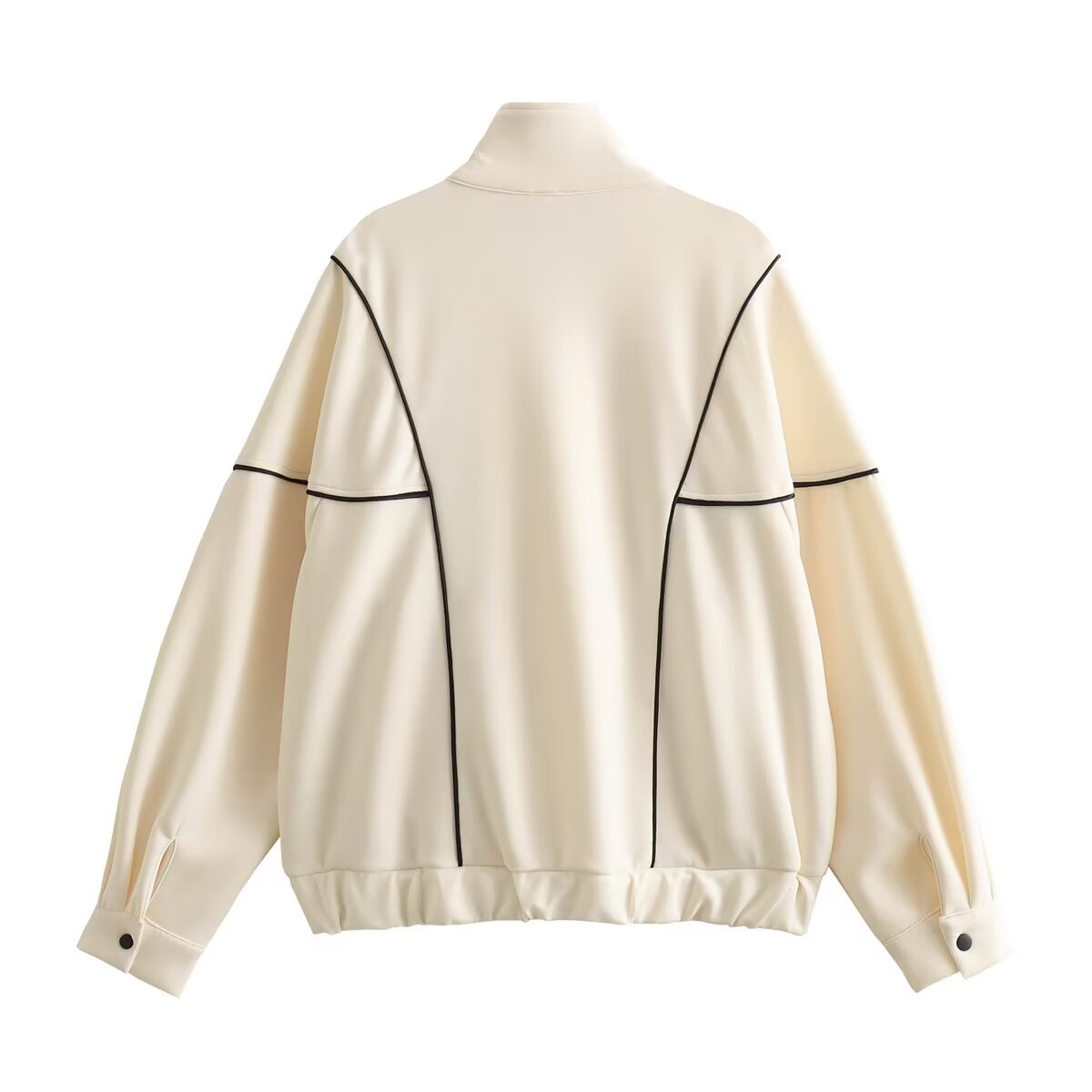 Women's Boxy Oversize Bomber Jacket with Contrast Piping and Stand-Up Collar Fashion Glam