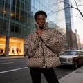 Women's Oversize Quilted Winter Jacket with High Stand-up Collar and Geometric All-over Pattern Fashion Glam