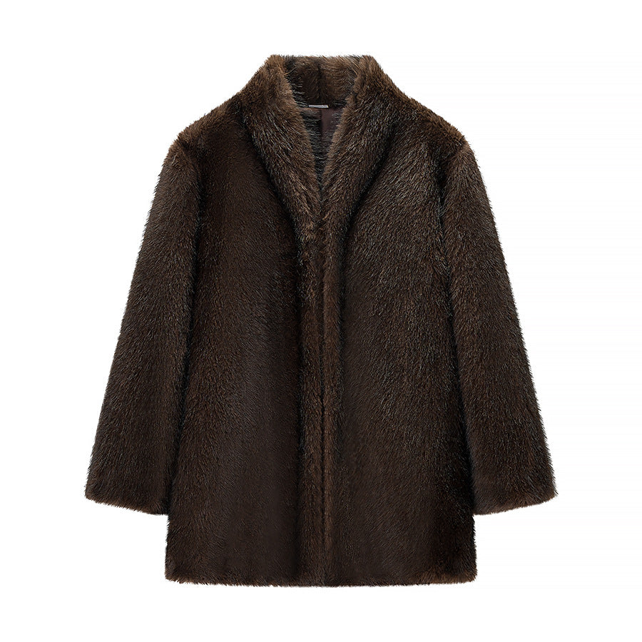 Women's Luxurious Oversized Fur Jacket with Wide Shawl Collar and Voluminous Silhouette Fashion Glam