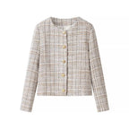 Women's Boxy Boucle Tweed Jacket with Gold Button Detail and Lightweight Lining Fashion Glam