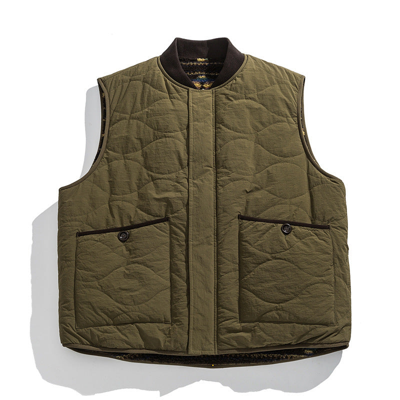 Unisex Reversible Quilted Vest with Jacquard Fleece and Patch Pockets Fashion Glam