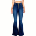 Women's high-waisted shaping flared jeans with visible button placket Fashion Glam