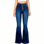 Women's high-waisted shaping flared jeans with visible button placket Fashion Glam