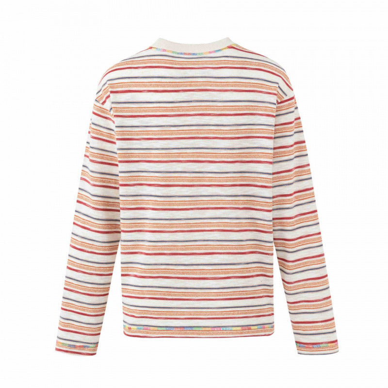 Unisex Oversize striped fine knit sweater with round neck and textured weave look Fashion Glam