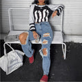 Womens High-Waisted Destroyed Baggy Jeans with Wide Leg and Knee Rips Fashion Glam