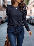 Women's long sleeve shirt with gathered puff sleeves and form-fitting silhouette Fashion Glam