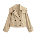 Women short jacket in trench coat style with double-breasted button placket and adjustable cuffs Fashion Glam
