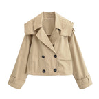 Women short jacket in trench coat style with double-breasted button placket and adjustable cuffs Fashion Glam