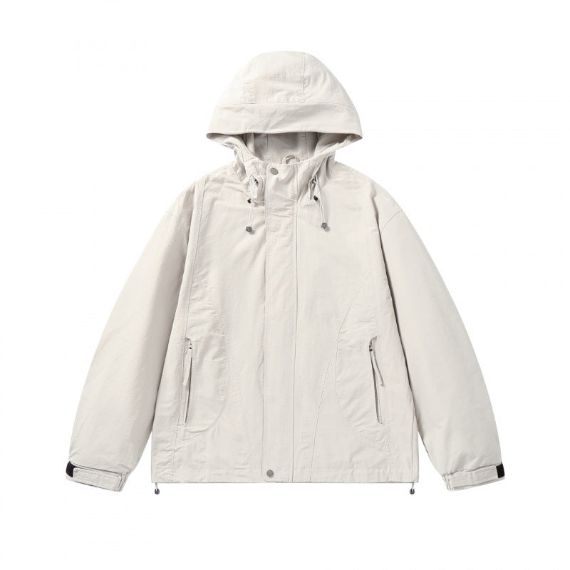 Unisex Short cut hoodie in technical outdoor style with drawstring, concealed front placket and adjustable cuffs Fashion Glam