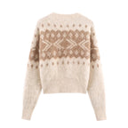 Women's Fluffy Knitted Sweater with Norwegian Pattern and Boxy Fit Fashion Glam